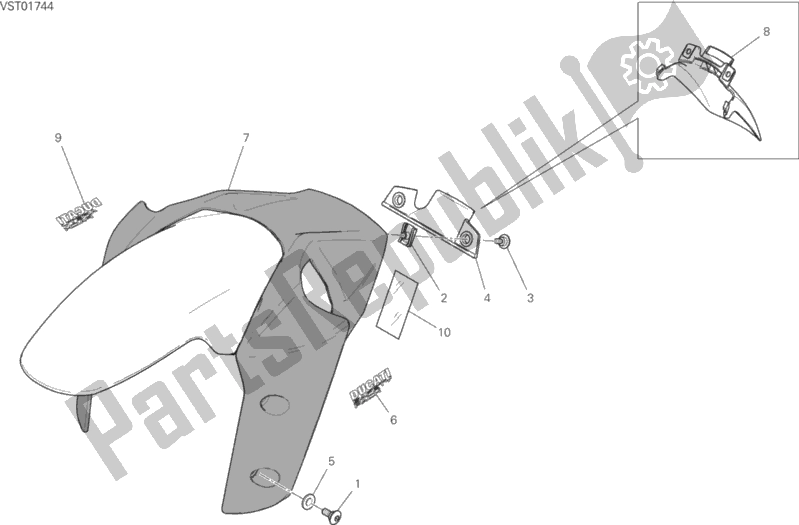 All parts for the Front Mudguard of the Ducati Multistrada 1260 Touring 2019
